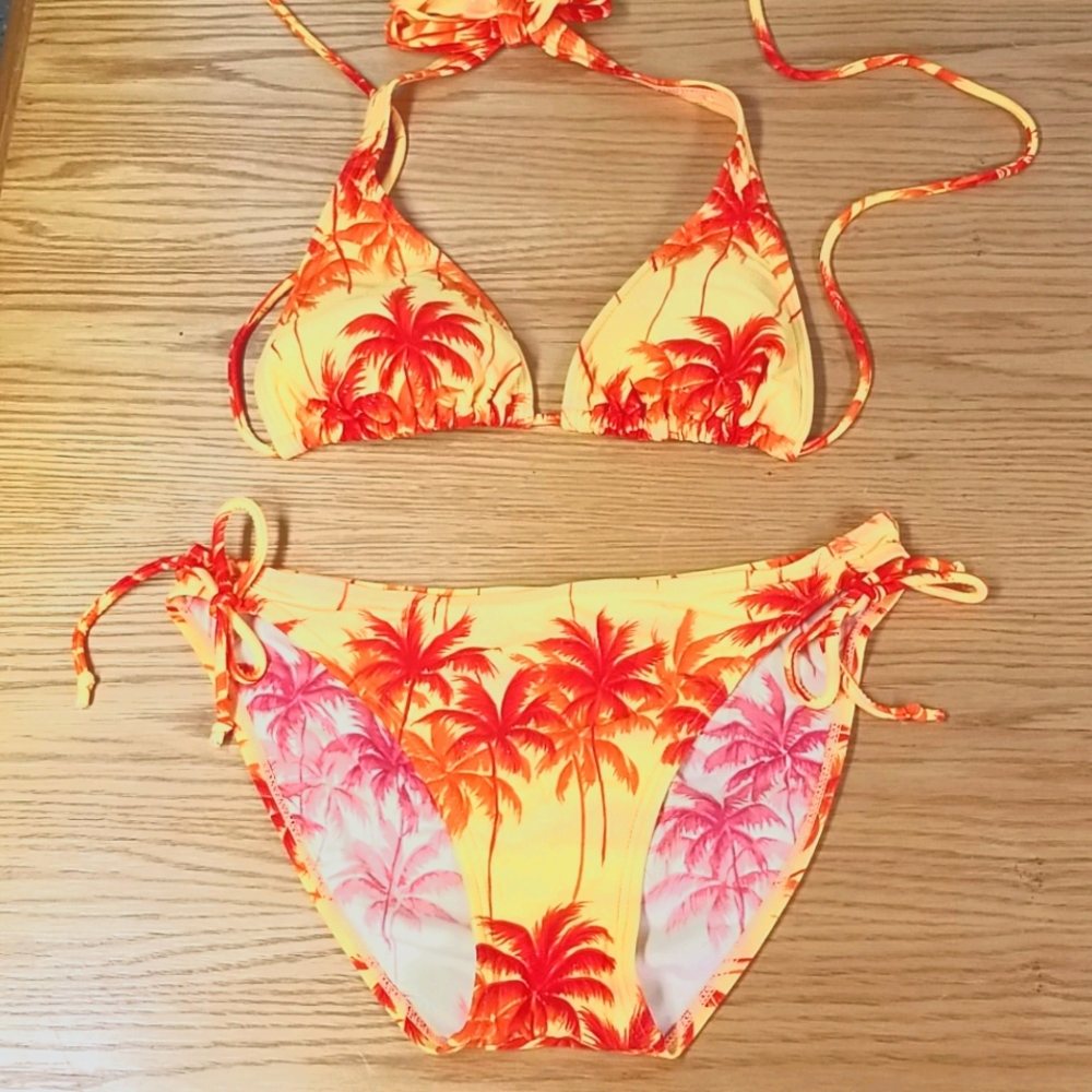 Malibu Orange and Pink Palm Tree Bikini